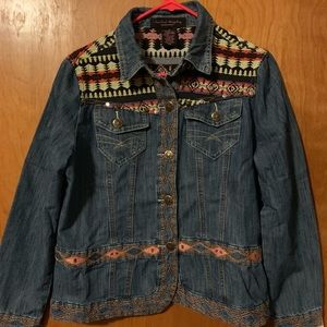 Aztec print jean jacket, NEW!